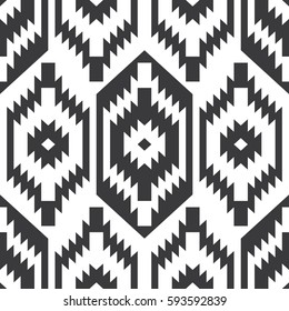 Seamless black and white traditional Native American geo pop art textile pattern vector