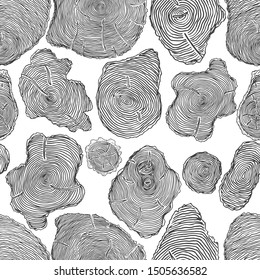 Seamless black and white tree trunks circles natural pattern vector