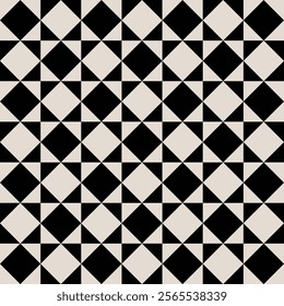 Seamless black and white triangle square pattern. Repeated and decorative design that can be used for packaging, decorating, interior design, wallpapers, textiles, and more.