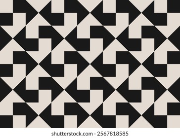 Seamless black and white triangle square pattern. Repeated and decorative design that can be used for packaging, decorating, interior design, wallpapers, textiles and more.