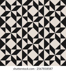 Seamless black and white triangle square pattern. Repeated and decorative design that can be used for packaging, decorating, interior design, wallpapers, textiles and more.