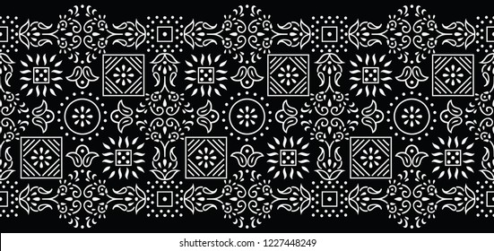 Seamless black and white tribal border