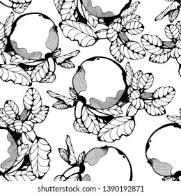 
Seamless black and white vector apple background. Botanical background. Apple pattern