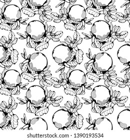 
Seamless black and white vector apple background. Botanical background. Apple pattern