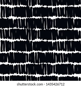 Seamless black and white vector background from hand draw elements. Abstract repeat shapes. For printing fashion textile, fabric, wallpaper.
