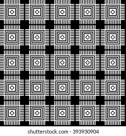 Seamless black and white vector background with abstract geometric shapes. 