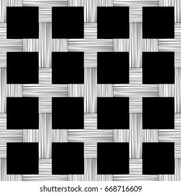 Seamless black and white vector background with abstract geometric shapes. The pluses and crosses. Wood texture. Textile rapport.