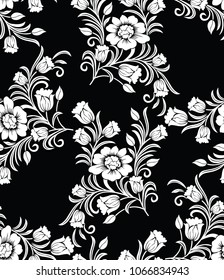 Seamless black and white vector floral pattern