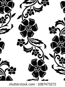Seamless black and white vector flower pattern