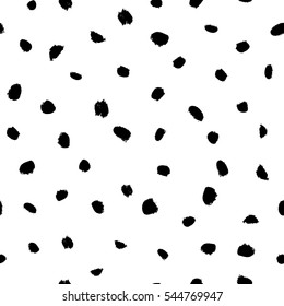 Seamless Black And White Vector Free Hand Doodle Texture With Dots, Dry Brush Ink Art.