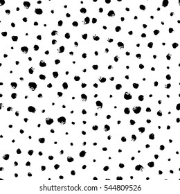Textura de doodle de mano libre vectorial blanco y negro sin fisuras con puntos, arte de tinta de pincel seco.