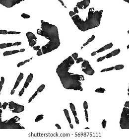 Seamless black and white vector hand print pattern.