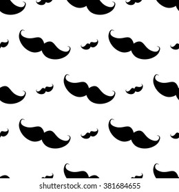 Seamless black and white vector illustration with mustache