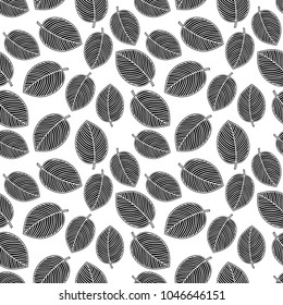 Seamless black and white vector leaves pattern