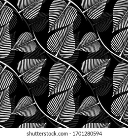 Seamless black and white vector leaves pattern