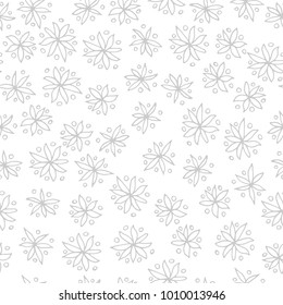 Seamless black and white vector pattern with flowers on white background