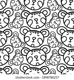 Seamless black and white vector pattern design of lined cute ornamental abstract cats. The design is perfect for textiles, backgrounds, decorations, wallpaper, wrapping paper, banner