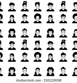 Seamless black and white vector  pattern with human character. Cute vector illustration for kids. Perfect print for fabric, textile, wallpaper, poster, postcard and gift wrapping. 