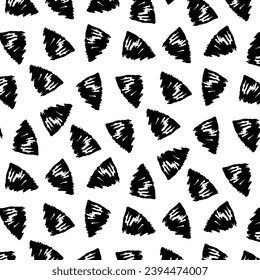 Seamless black and white vector pattern with random conchiglie-like brushstrokes resembling shell imprints.Ideal for wrapping paper, banners, flyers, cards, posters, textiles, prints