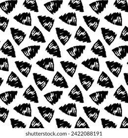 Seamless black and white vector pattern with random conchiglie-like brushstrokes resembling shell imprints. Ideal for wrapping paper, banners, cards, posters, wedding invitations, textiles, prints.