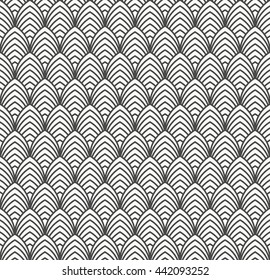 seamless black and white vector pattern of overlapping arcs.