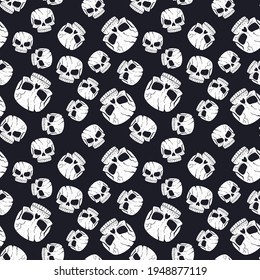 Seamless black and white vector skull background