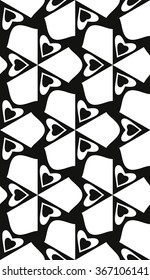 Seamless black and white vector texture of lines and elements of geometric shapes.