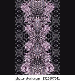 Seamless black and white vertical  pattern with paisley and dots. Traditional ethnic ornament. Vector print. Use for wallpaper, pattern fills,textile design.