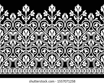Seamless black and white Victorian flower border