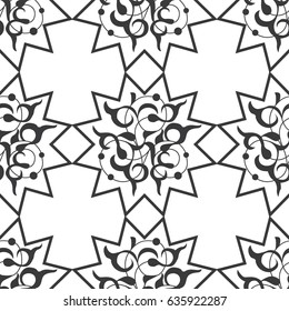 Seamless black and white vintage 12-point stars ornate pattern vector