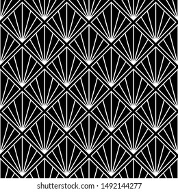 Seamless Black And White Vintage Art Deco Diamonds And Rays Outline Pattern Vector