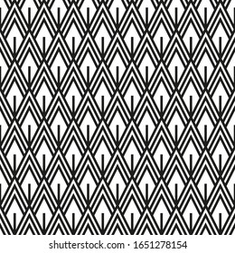 Seamless black and white vintage art deco outline diamonds pattern vector