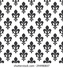 Seamless black and white vintage classical French royal ornate Fleur de lis pattern vector