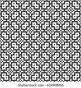 Seamless black and white vintage eastern pixel ethnic pattern vector
