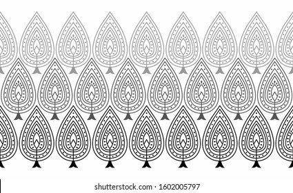 Seamless black and white vintage floral border
