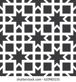Seamless black and white vintage geometrical stars and crosses pattern vector