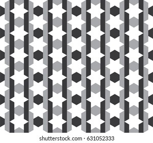 Seamless black and white vintage octagonal stars and stripes pattern vector