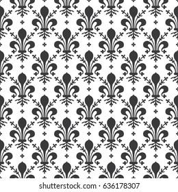 Seamless Black And White Vintage Ornate French Royal Fleur De Lis Pattern Vector