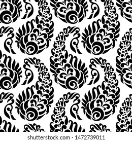 Seamless black and white vintage paisley pattern