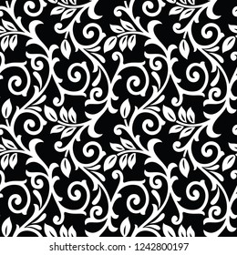 Seamless Black Background White Pattern Baroque Stock Vector (Royalty ...