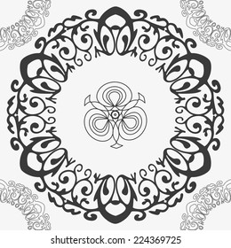 Seamless black and white vintage pattern with circular lace ornament
