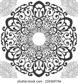 Seamless black and white vintage pattern with circular lace ornament