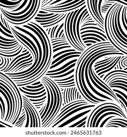 "Seamless Black and White Wave Pattern" monochrome, drawing, modern,