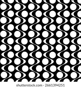 Padrão de onda preto e branco contínuo com círculos repetitivos. padrão de tecido