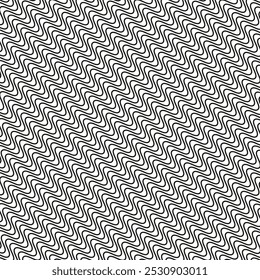 Seamless black and white wavy line pattern, great for backgrounds or abstract designs.