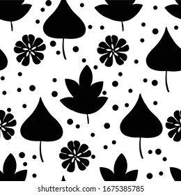 Seamless Black and White Winter Leafs Pattern