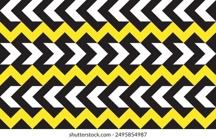 Seamless black, white and yellow zigzag lines pattern. Zigzag geometric repeat pattern. Vector and illustration background design