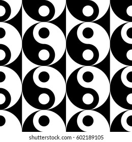 Seamless black and white yin and yang pattern.