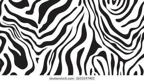 Seamless Black and White Zebra Pattern with Organic Stripes