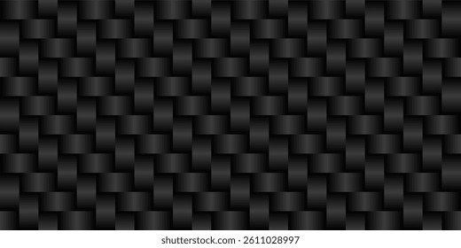 Seamless Black Woven Carbon Fiber Texture Background – Dark Interlaced Weave Pattern, Interlocked Material, Abstract Textile Surface, Stylish Modern Fiber Design